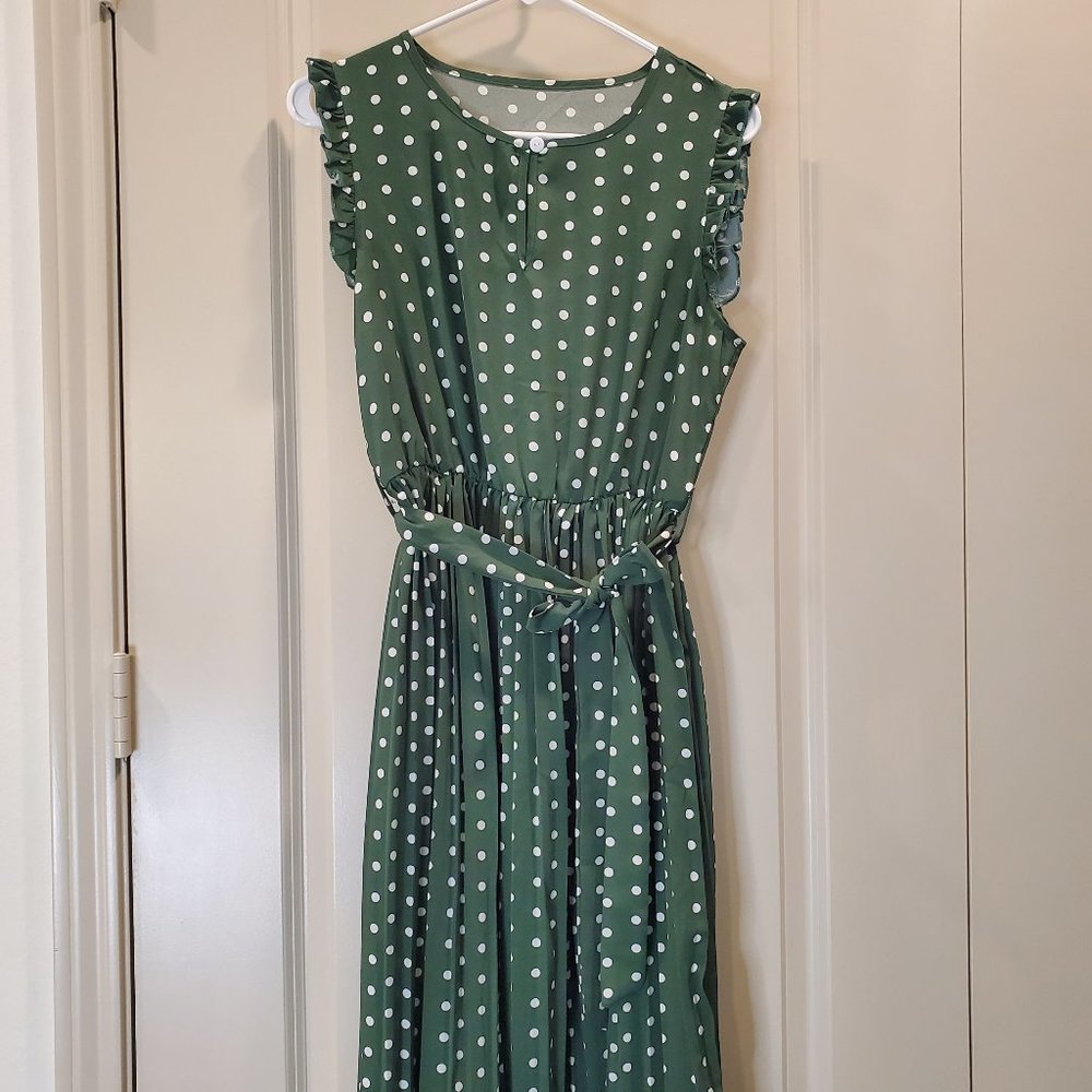Green and White Polkadot Dress